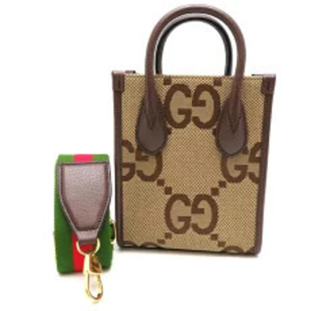 Gucci Jumbo GG Tote Shoulder Bag Camel Brown